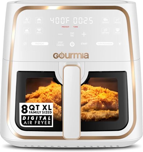 Gourmia 8 Qt Air Fryer, 8 Presets with Digital Display, FryForce 360° Technology, Easy View Window & Interior Light, Dishwasher Safe Basket, Black in Saudi Arabia