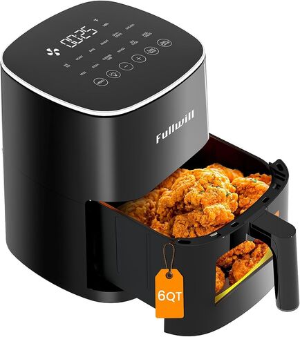 Fullwill 6QT Air Fryer with Visible Window,Nonstick and Dishwasher-Safe Basket,12-in-1 Multi-Function Air Fry,Roast,Bake, Dehydrate, Fries,for Family Party,1700W,Black in Kuwait