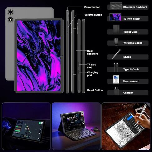 Android Tablet 10 inch, 2026 Android 16 Tablet with Keyboard, 26GB+256GB (2TB Expand), Gemini AI Tablet with 8-Core, 8000mAh, 5G WiFi, Widevine L1, 2 in 1 Tablets PC with Case/Mouse/Stylus-Black Case in Saudi Arabia