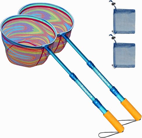 Kids Fishing Net, Fishing Net for Kids, Crabbing Equipment & Bait Pouch | Extendable Telescopic Kids Fishing Net - Crab, Minnow, Beach Net For Frogs, Fish, Crabbing Butterfly Catching with Bait Pouch in Kuwait