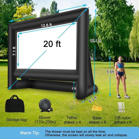 20 Feet Inflatable Movie Screen Outdoor Theater Blow Up Projection Screen with Carry Bag Blower for Front and Rear Projection Home Theater Backyard Pool Fun in Kuwait