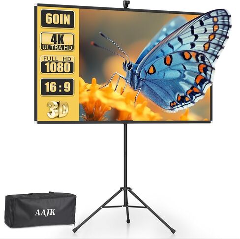 AAJK 60in Portable Indoor Rear Projector Screen with Stand | 16:9, 4K, HD, Wrinkle-Free, Includes Carry Bag, Ideal for Home Theater in Kuwait
