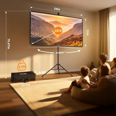 AAJK 60in Portable Indoor Rear Projector Screen with Stand | 16:9, 4K, HD, Wrinkle-Free, Includes Carry Bag, Ideal for Home Theater in Kuwait