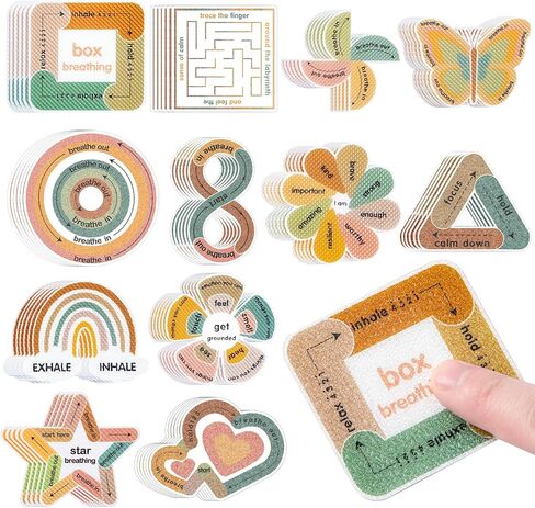 36 Pcs Sensory Stickers with Different Textures for Calming Anxiety | Pink Box Breathing, Maze, Mindfulness, Texture Mental Health Fidget Strips, Anxiety Relief Items for Classroom Therapy Office in Saudi Arabia