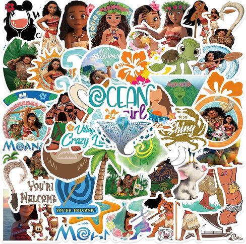 50Pcs Moana Stickers Pack Waterproof Cartoon Princess Sticker Decals for Water Bottle,Laptop,Phone,Skateboard,Scrapbooking,Bumper Gifts for Teens Adults for Party Supply Favor (Moana) in Saudi Arabia