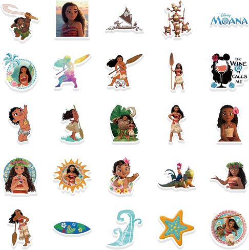 50Pcs Moana Stickers Pack Waterproof Cartoon Princess Sticker Decals for Water Bottle,Laptop,Phone,Skateboard,Scrapbooking,Bumper Gifts for Teens Adults for Party Supply Favor (Moana) in Saudi Arabia