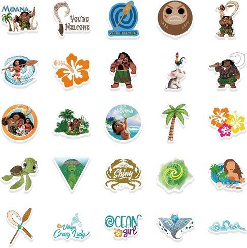 50Pcs Moana Stickers Pack Waterproof Cartoon Princess Sticker Decals for Water Bottle,Laptop,Phone,Skateboard,Scrapbooking,Bumper Gifts for Teens Adults for Party Supply Favor (Moana) in Saudi Arabia