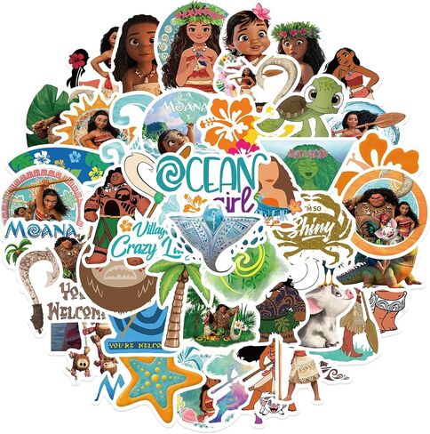 50Pcs Moana Stickers Pack Waterproof Cartoon Princess Sticker Decals for Water Bottle,Laptop,Phone,Skateboard,Scrapbooking,Bumper Gifts for Teens Adults for Party Supply Favor (Moana) in Saudi Arabia