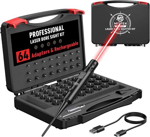 MidTen Bore Sight Laser Kit, 64 Adapters Green/Red Laser Bore Sighter | Brighter Upgraded Beam, Fit 0.17 to 12GA Caliber, Rechargeable, High Accuracy, Zero Faster & Waste Fewer, Safe for Barrels in Saudi Arabia