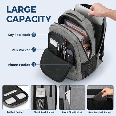 MATEIN Travel Laptop Backpack, 15.6 Inch College School Computer Bag, Grey | Slim Sturdy Business Daypack, Anti Theft Bookbag, Water Resistant, Gift for Men & Women, Personal Item Bag, Mochilas in Kuwait