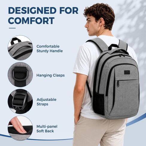 MATEIN Travel Laptop Backpack, 15.6 Inch College School Computer Bag, Grey | Slim Sturdy Business Daypack, Anti Theft Bookbag, Water Resistant, Gift for Men & Women, Personal Item Bag, Mochilas in Kuwait
