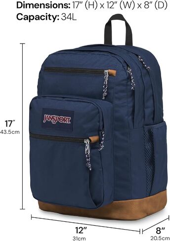 JanSport Cool Backpack, with 15-inch Laptop Sleeve - Large Computer Bag Rucksack with 2 Compartments, Ergonomic Straps, Navy | Ergonomic Straps, Waterbottle Pocket, Campus Weekender Travel Rucksack in Kuwait