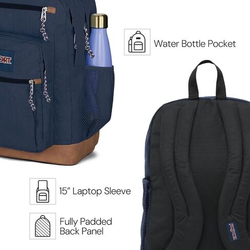 JanSport Cool Backpack, with 15-inch Laptop Sleeve - Large Computer Bag Rucksack with 2 Compartments, Ergonomic Straps, Navy | Ergonomic Straps, Waterbottle Pocket, Campus Weekender Travel Rucksack in Kuwait