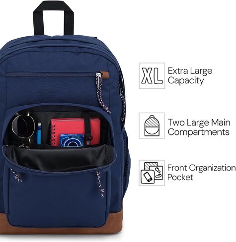 JanSport Cool Backpack, with 15-inch Laptop Sleeve - Large Computer Bag Rucksack with 2 Compartments, Ergonomic Straps, Navy | Ergonomic Straps, Waterbottle Pocket, Campus Weekender Travel Rucksack in Kuwait