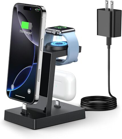 30W Fast Charging Station for Apple Devices - ADADPU 3 in 1 USB C Charger Stand for iPhone 17 16 15 Pro Max Plus & AirPods 4,Wireless Charger Dock Compatible with Apple Watch Ultra/10/9/8/7/6/5/4/3/SE in Saudi Arabia