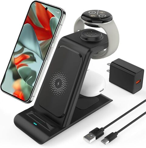 Google Wireless Charging Station,Wireless Charger for Pixel 10/Pixel Watch | 3-in-1 Wireless Charger Stand for Pixel 10/Pro XL/Fold/9,Pixel Watch 3/2&Bud,Fitbit Versa 4/3[Not for Google Watch 4/1] in Saudi Arabia