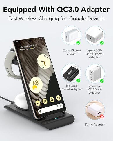 Google Wireless Charging Station,Wireless Charger for Pixel 10/Pixel Watch | 3-in-1 Wireless Charger Stand for Pixel 10/Pro XL/Fold/9,Pixel Watch 3/2&Bud,Fitbit Versa 4/3[Not for Google Watch 4/1] in Saudi Arabia
