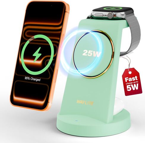 3 in 1 Fast Charging Station for iPhone, 25W Wireless Magnetic Phone Charger for iPhone 17 16e 16 15 14 13 12 Serise, Watch Charger Stand, Wireless Charging Station for AirPods 4 3 Pro, Black in Saudi Arabia