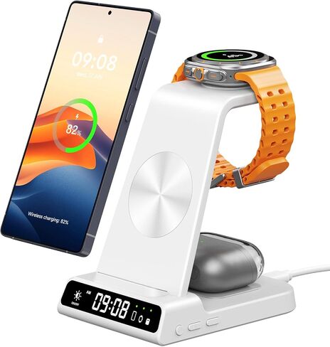 Wireless Charger for Samsung S26 Ultra/Z Flip8, Galaxy Watch 8/Ultra/7/6/5 | for Samsung S26+/S25 Ultra/S25/Z Flip8/S24/S23/S22, Galaxy Watch 8/Ultra/7/6/5, Galaxy Buds4 Pro,Space-saving, LED Clock in Saudi Arabia