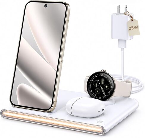 3 in 1 Foldable Wireless Fast Charging Station for Google Pixel Watch 5/4 | Google Charging Station for pixel 11, Travel Pixel Watch 5 Charger Stand, Light Nightstand Charging Dock (Only for Watch 4/5) in Kuwait