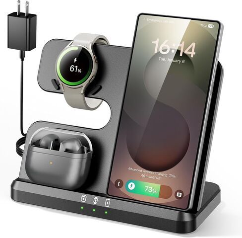 3 in 1 Charging Station for Samsung, Wireless Charger Stand for Galaxy S26/S25/S24/S23/Z Fold, Phone and Watch Charger for Samsung Watch Galaxy 8/7/6/5, Galaxy Buds 3/2/Pro in Saudi Arabia
