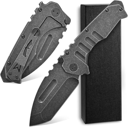 Ccanku C1137 Folding Knife, D2 Steel Blade Steel Handle EDC Tool Knife for Outdoor Camping Hiking Fishing (Steel) in Kuwait