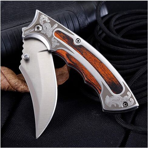 Pocket Knife Folding Knife stainless steel blade + handle (stainless steel and colored wood) for Hunting, Camping, Fishing, Hiking, Outdoor Activities Home Improvement in Kuwait