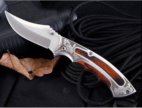Pocket Knife Folding Knife stainless steel blade + handle (stainless steel and colored wood) for Hunting, Camping, Fishing, Hiking, Outdoor Activities Home Improvement in Kuwait