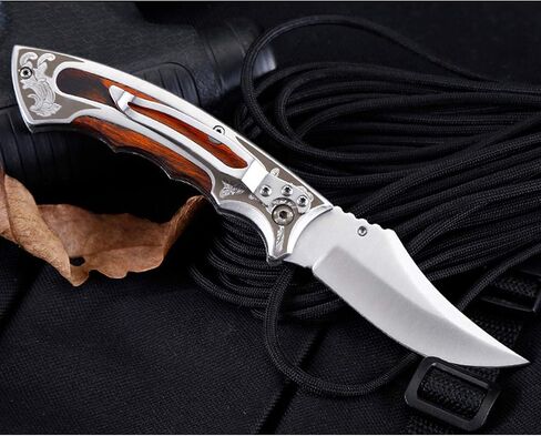 Pocket Knife Folding Knife stainless steel blade + handle (stainless steel and colored wood) for Hunting, Camping, Fishing, Hiking, Outdoor Activities Home Improvement in Kuwait