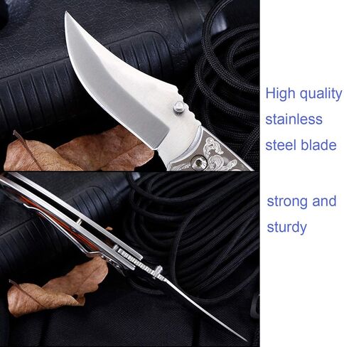 Pocket Knife Folding Knife stainless steel blade + handle (stainless steel and colored wood) for Hunting, Camping, Fishing, Hiking, Outdoor Activities Home Improvement in Kuwait