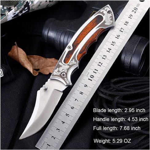 Pocket Knife Folding Knife stainless steel blade + handle (stainless steel and colored wood) for Hunting, Camping, Fishing, Hiking, Outdoor Activities Home Improvement in Kuwait