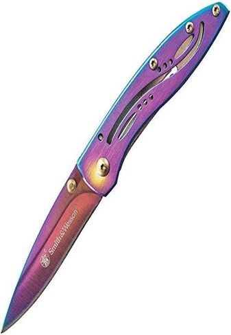 Smith & Wesson CKLPR 5.3in High Carbon S.S. Folding Knife with a 2.3in Drop Point Blade and Rainbow Handle for Outdoor, Tactical, Survival and EDC in Saudi Arabia