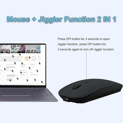 SUNGI Bluetooth Mouse for Laptop/MacBook/iPad/Android PC,Rechargable Quiet Slim Wireless Mouse with Jiggler for Windows/Linux/Tablet,Black in Kuwait