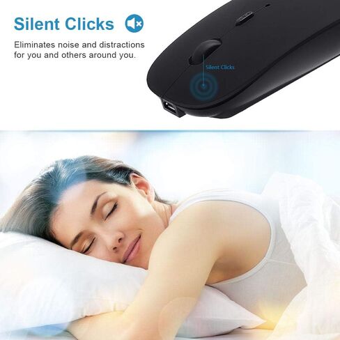 SUNGI Bluetooth Mouse for Laptop/MacBook/iPad/Android PC,Rechargable Quiet Slim Wireless Mouse with Jiggler for Windows/Linux/Tablet,Black in Kuwait