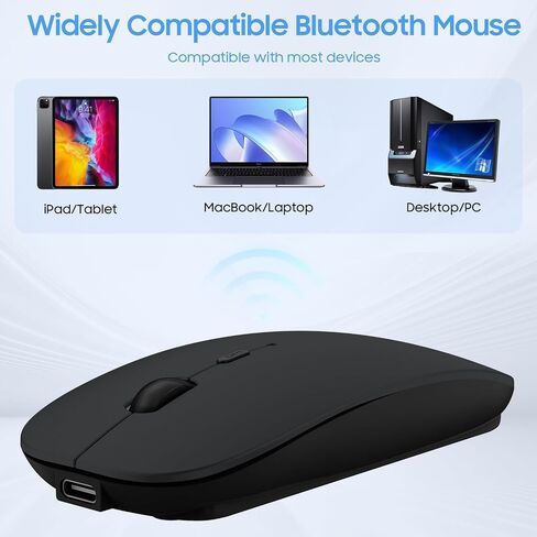 SUNGI Bluetooth Mouse for Laptop/MacBook/iPad/Android PC,Rechargable Quiet Slim Wireless Mouse with Jiggler for Windows/Linux/Tablet,Black in Kuwait