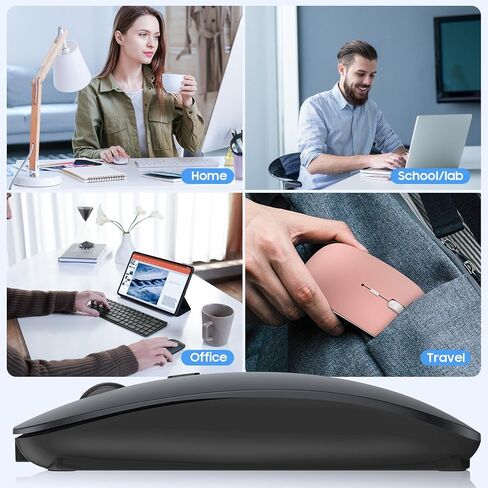 SUNGI Bluetooth Mouse for Laptop/MacBook/iPad/Android PC,Rechargable Quiet Slim Wireless Mouse with Jiggler for Windows/Linux/Tablet,Black in Kuwait