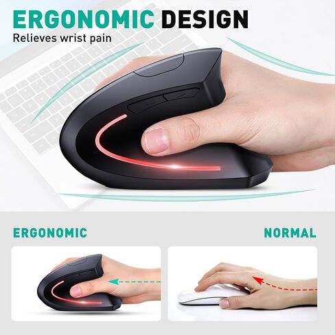 JYKEYMOUT Bluetooth and 2.4G (2-in-1) Rechargeable Wireless Mouse, Ergonomic Vertical Design, 1000/1200/1600 DPI, 6 Silent Buttons, for Laptop, Computer, PC, MacBook, Chromebook-Black in Saudi Arabia