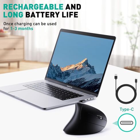 JYKEYMOUT Bluetooth and 2.4G (2-in-1) Rechargeable Wireless Mouse, Ergonomic Vertical Design, 1000/1200/1600 DPI, 6 Silent Buttons, for Laptop, Computer, PC, MacBook, Chromebook-Black in Saudi Arabia