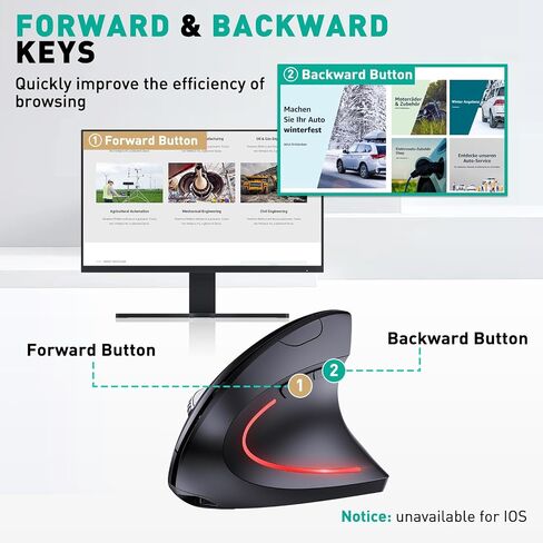 JYKEYMOUT Bluetooth and 2.4G (2-in-1) Rechargeable Wireless Mouse, Ergonomic Vertical Design, 1000/1200/1600 DPI, 6 Silent Buttons, for Laptop, Computer, PC, MacBook, Chromebook-Black in Saudi Arabia
