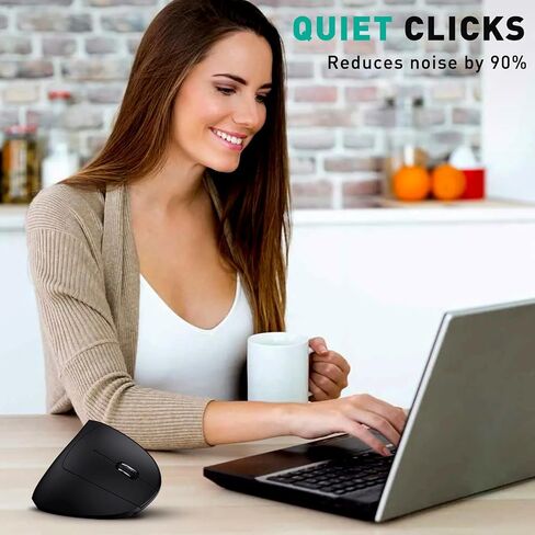 JYKEYMOUT Bluetooth and 2.4G (2-in-1) Rechargeable Wireless Mouse, Ergonomic Vertical Design, 1000/1200/1600 DPI, 6 Silent Buttons, for Laptop, Computer, PC, MacBook, Chromebook-Black in Saudi Arabia