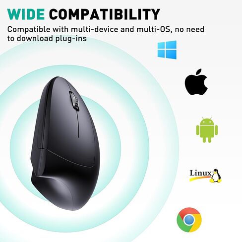 JYKEYMOUT Bluetooth and 2.4G (2-in-1) Rechargeable Wireless Mouse, Ergonomic Vertical Design, 1000/1200/1600 DPI, 6 Silent Buttons, for Laptop, Computer, PC, MacBook, Chromebook-Black in Saudi Arabia