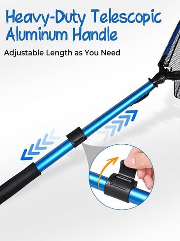Jenseits Foldable Fishing Landing Net, Telescopic Aluminum Handle，Blue | Rubber-Coated Mesh, EVA Floating Frame, Ultralight Extendable Design for Kayak, Boat, Bass & Trout Fishing，Great Gift for Men in Saudi Arabia