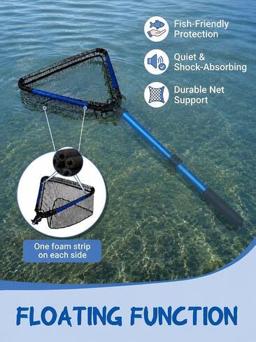 Jenseits Foldable Fishing Landing Net, Telescopic Aluminum Handle，Blue | Rubber-Coated Mesh, EVA Floating Frame, Ultralight Extendable Design for Kayak, Boat, Bass & Trout Fishing，Great Gift for Men in Saudi Arabia