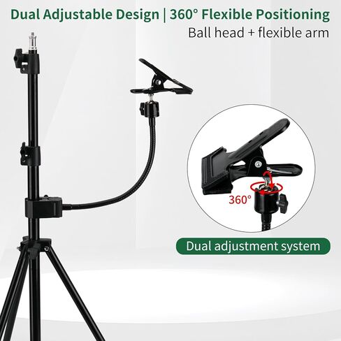 11 Inch Photography Reflector Clamp with Flexible Arm and Swivel Ball Head | Aluminum Alloy and Steel, 360° Swivel, 1/4 in Thread, 0.5-1.9 in Clamp Range, Rubber Pads, for Light Stands in Saudi Arabia