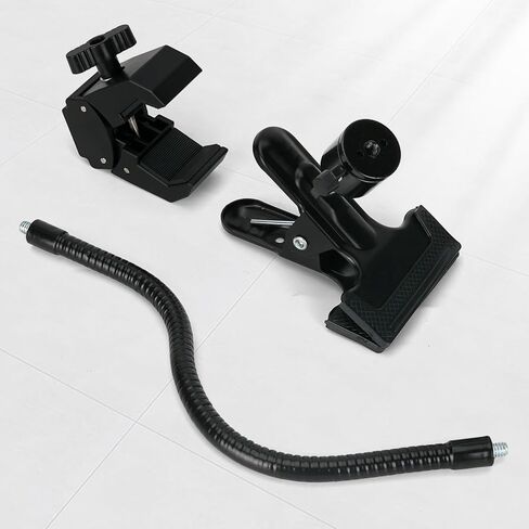 11 Inch Photography Reflector Clamp with Flexible Arm and Swivel Ball Head | Aluminum Alloy and Steel, 360° Swivel, 1/4 in Thread, 0.5-1.9 in Clamp Range, Rubber Pads, for Light Stands in Saudi Arabia