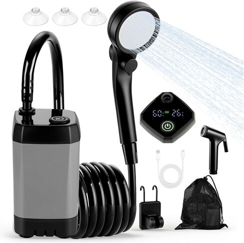 Portable Shower for Camping, Rechargeable Camp Shower Pump (6000mAh-IPX7 Waterproof) with Shower Head, Spray Nozzle 6.7ft Hose & Hook, Outdoor Camping Shower Gear for Travel, RV, Pet Bath, Car Washing in Saudi Arabia