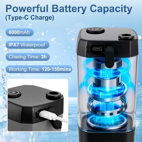 Portable Shower for Camping, Rechargeable Camp Shower Pump (6000mAh-IPX7 Waterproof) with Shower Head, Spray Nozzle 6.7ft Hose & Hook, Outdoor Camping Shower Gear for Travel, RV, Pet Bath, Car Washing in Saudi Arabia