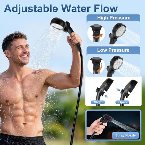Portable Shower for Camping, Rechargeable Camp Shower Pump (6000mAh-IPX7 Waterproof) with Shower Head, Spray Nozzle 6.7ft Hose & Hook, Outdoor Camping Shower Gear for Travel, RV, Pet Bath, Car Washing in Saudi Arabia