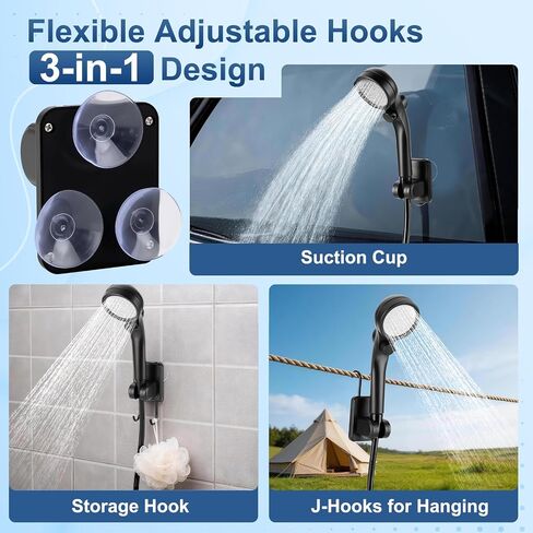 Portable Shower for Camping, Rechargeable Camp Shower Pump (6000mAh-IPX7 Waterproof) with Shower Head, Spray Nozzle 6.7ft Hose & Hook, Outdoor Camping Shower Gear for Travel, RV, Pet Bath, Car Washing in Saudi Arabia