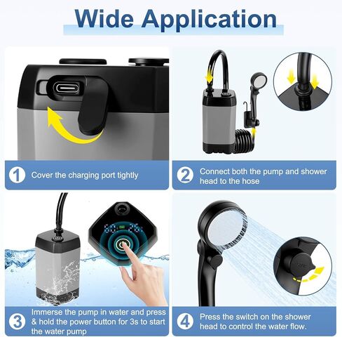 Portable Shower for Camping, Rechargeable Camp Shower Pump (6000mAh-IPX7 Waterproof) with Shower Head, Spray Nozzle 6.7ft Hose & Hook, Outdoor Camping Shower Gear for Travel, RV, Pet Bath, Car Washing in Saudi Arabia
